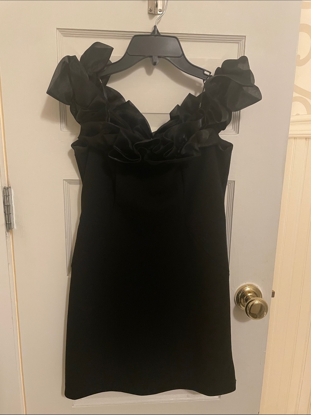 Lulu's Black Ruffle-Shoulder Mini Dress